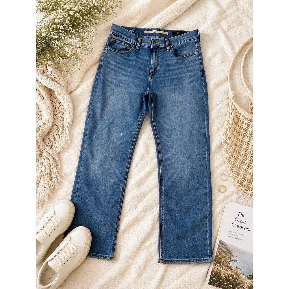 Banana Republic Mens Straight Leg Jeans Medium Wash Blue Denim 34x30 Stretch